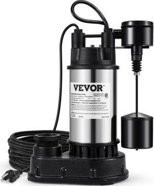 VEVOR 1.5 HP Submersible Cast Iron and Steel Sump Pump, 6000 GPH Submersible Water Pump with Integrated Vertical Float Switch, for Basement Water Basin and Flooding Area