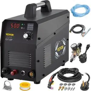VEVOR Plasma Cutter, 50Amp, Non-Touch Pilot Arc Air Cutting Machine with Torch, 110V/220V Dual Voltage AC IGBT Inverter Metal Cutting Equipment for 1/2" Clean Cut Aluminum and Stainless Steel, Black