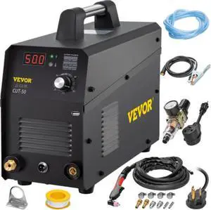 VEVOR Plasma Cutter, 50Amp, Air Cutting Machine with Plasma Torch, 110V/220V Dual Voltage AC IGBT Inverter Metal Cutting Equipment for 1/2" Clean Cut Aluminum and Stainless Steel, Black