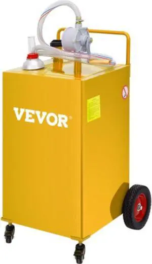VEVOR Fuel Caddy, 35 Gallon, Gas Storage Tank on 4 Wheels, with Manuel Transfer Pump, Gasoline Diesel Fuel Container for Cars, Lawn Mowers, ATVs, Boats, More, Yellow