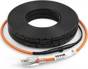 VEVOR Self-Regulating Pipe Heating Cable, 120-feet 5W/ft Heat Tape for Pipes Freeze Protection, Protects PVC Hose, Metal and Plastic Pipe from Freezing, 120V