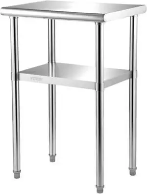 VEVOR Stainless Steel Prep Table, 24 x 18 x 36 Inch, 600lbs Load Capacity Heavy Duty Metal Worktable with Adjustable Undershelf & Feet, Commercial Workstation for Kitchen Restaurant Garage Backyard