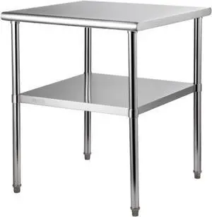 VEVOR Stainless Steel Prep Table, 30 x 30 x 36 Inch, 800lbs Load Capacity Heavy Duty Metal Worktable with Adjustable Undershelf & Feet, Commercial Workstation for Kitchen Garage Restaurant Backyard