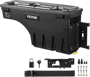 VEVOR Truck Bed Storage Box, Lockable Lid, Waterproof ABS Wheel Well Tool Box 6.6 Gal/20 L with Password Padlock, Compatible with Dodge Ram 1500 2019-2021, Passenger Side, Black