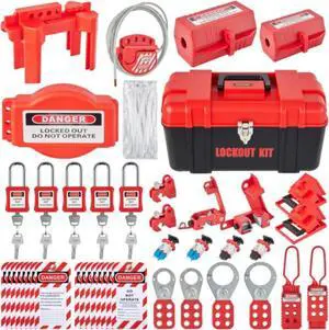 VEVOR 43 PCS Lockout Tagout Kits, Electrical Safety Loto Kit Includes Padlocks, 5 Kinds of Lockouts, Hasps, Tags & Ties, Box, Lockout Safety Tools for Electrical Risk Removal in Industrial, Machinery