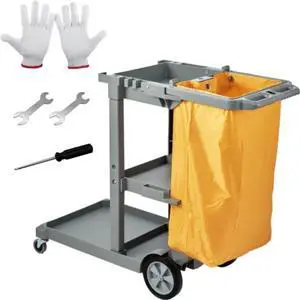 VEVOR Janitorial Trolley Cleaning Cart with PVC Bag for Housekeeping Office