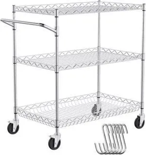 VEVOR 3-Tier Utility Cart Rolling Cart on Wheels 30"x18"x32.4" 661 LBS 6 Hooks