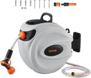 VEVOR Retractable Hose Reel Water Hose Reel 65'x5/8" 180 Swivel Wall-Mounted