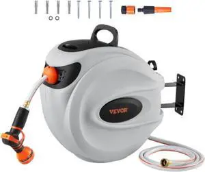 VEVOR Retractable Hose Reel Water Hose Reel 115'x1/2" 180 Swivel Wall-Mounted