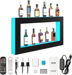 VEVOR LED Lighted Liquor Bottle Display Bar Shelf RF & App Control 48" Square