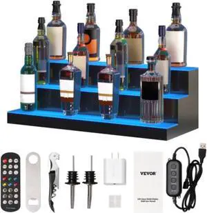 VEVOR LED Lighted Liquor Bottle Display Bar Shelf RF & App Control 30" 3-Step