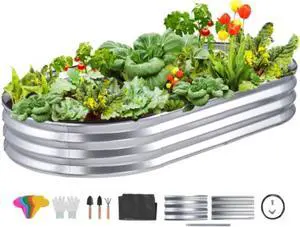 VEVOR Raised Garden Bed, 70.9x35.4x11 inch Galvanized Metal Planter Box, Outdoor Planting Boxes with Open Base, for Growing Flowers/Vegetables/Herbs in Backyard/Garden/Patio/Balcony, Silver