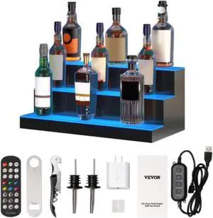 VEVOR LED Lighted Liquor Bottle Display Bar Shelf RF & App Control 24" 3-Step