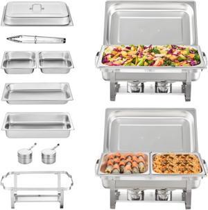 VEVOR 2-Pack Rectangle Chafing Dish Set 2 Full-Size 8Qt Pan 4 Half-Size 4Qt Pans