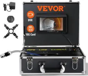 VEVOR Sewer Camera, 100 ft/30 m, 7" Screen Pipeline Inspection Camera with DVR Function, Waterproof IP68 Camera, 12 pcs Adjustable LEDs, with a 16 GB SD Card for Sewer Line, Duct Drain Pipe Plumbing