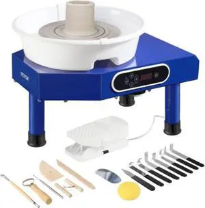 VEVOR Pottery Wheel, 10in Ceramic Wheel Forming Machine, Adjustable 0-300RPM Speed Manual LCD Panel, Foot Pedal ABS Detachable Basin, Sculpting Tool Apron Accessory Kit for Work Art Craft DIY