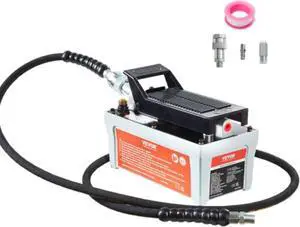 VEVOR Air Hydraulic Pump, 10,000 PSI 1/2 Gal Reservoir, NPT 3/8" Oil Outlet, NPT 1/4" Inlet, 6.6 ft Pipe, Foot Actuated Hydraulic Pump Air Treadle for Auto Body Frame Machines and Pulling Post, Gray