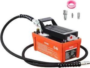 VEVOR Air Hydraulic Pump, 10,000 PSI 1/2 Gal Reservoir, NPT 3/8" Oil Outlet, NPT 1/4" Inlet, 6.6 ft Pipe, Foot Actuated Hydraulic Pump Air Treadle for Auto Body Frame Machines and Pulling Post, Orange