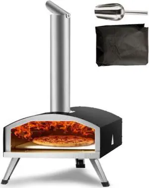 VEVOR Outdoor Pizza Oven, 12-inch, Wood Pellet and Charcoal Fired Pizza Maker, Portable Outside Stainless Steel Pizza Grill with Pizza Stone, Waterproof Cover, Shovel, Wood Burner for Backyard Camping