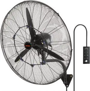 VEVOR Wall-Mount Misting Fan, 30 Inch, 3-speed High Velocity Max. 9500 CFM, Waterproof Oscillating Industrial Wall Fan, Commercial or Residential for Warehouse, Greenhouse, Workshop, Black, ETL Listed