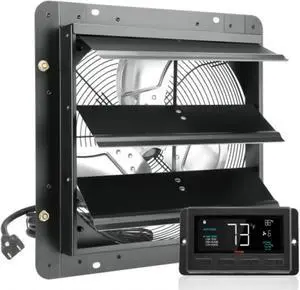 VEVOR Shutter Exhaust Fan, 14'' with Temperature Humidity Controller,  EC-motor, 1513 CFM, 10-Speed Adjustable Wall Mount Attic Fan, Ventilation and Cooling for Greenhouses, Garages, Sheds, ETL Listed
