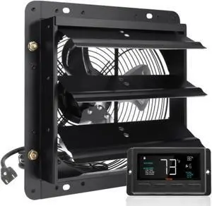 VEVOR Shutter Exhaust Fan, 10'' with Temperature Humidity Controller,  EC-motor, 820 CFM, 10-Speed Adjustable Wall Mount Attic Fan, Ventilation and Cooling for Greenhouses, Garages, Sheds, ETL Listed