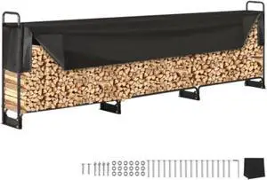 VEVOR 12.7FT Outdoor Firewood Rack with Cover, 152x14.2x46.1in,Heavy Duty Firewood Holder & 600D Oxford Waterproof Cover for Fireplace, Patio, Indoor/Outdoor Log Storage Rack for 3/4 Cord of Firewood