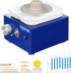 VEVOR Mini Pottery Wheel, 2 Turntables 2.6in / 3.9in Ceramic Wheel Forming Machine, Adjustable 0-300RPM Speed ABS Detachable Basin, Sculpting Tools Apron Accessory Kit for Work Art Craft DIY