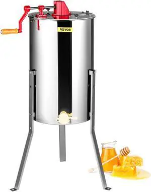 VEVOR Manual Honey Extractor, 2/4 Frames Honey Spinner Extractor, Stainless Steel Beekeeping Extraction, Honeycomb Drum Spinner with Lid, Apiary Centrifuge Equipment with Height Adjustable Stand