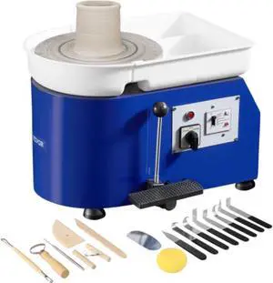 VEVOR Pottery Wheel, 11in Ceramic Wheel Forming Machine, Adjustable 0-300RPM Speed Handle and Foot Pedal Control, ABS Detachable Basin Sculpting Tool Apron Accessory Kit for Work Art Craft DIY 350W