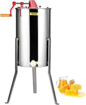 VEVOR Manual Honey Extractor, 3 Frames Honey Spinner Extractor, Stainless Steel Beekeeping Extraction, Honeycomb Drum Spinner with Lid, Apiary Centrifuge Equipment with Height Adjustable Stand