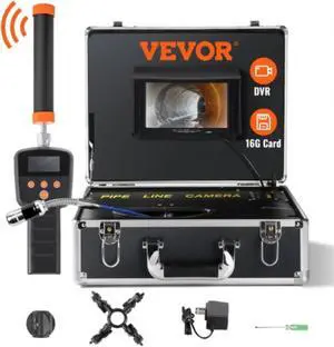 VEVOR Sewer Camera with 512Hz Locator,100 ft/30 m, 7" Pipeline Inspection Camera with DVR Function, IP68 Camera with 12 Adjustable LEDs, A 16 GB SD Card for Sewer Line, Home, Duct Drain Pipe Plumbing
