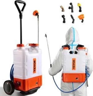VEVOR Battery Powered Backpack Sprayer with Cart, 0-94 PSI Adjustable Pressure, 4 Gallon Tank on Wheels, with 8 Nozzles and 2 Wands, 12V 7.2Ah Battery, Wide Mouth Lid for Weeding, Spraying, Cleaning