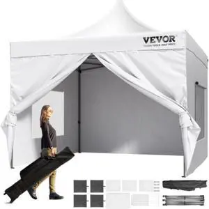 VEVOR 10x10 FT Pop up Canopy with Removable Sidewalls, Instant Canopies Portable Gazebo & Wheeled Bag, UV Resistant Waterproof, Enclosed Canopy Tent for Outdoor Events, Patio, Backyard, Party, Camping