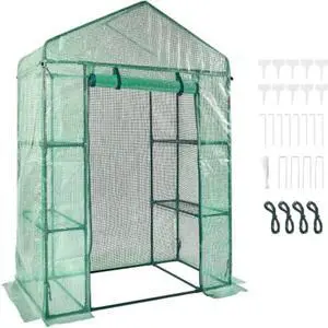 VEVOR Walk-in Green House, 4.6 x 2.4 x 6.7 ft  Greenhouse with Shelves, High Strength PE Cover with Doors & Windows and Steel Frame, Set Up in Minutes, Suitable for Planting and Storage