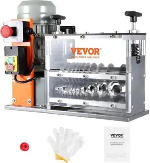 VEVOR Automatic Wire Stripping Machine, 0.06''-1.26'' Electric Motorized Cable Stripper, 750 W, 98 ft/min Wire Peeler with Visible Stripping Depth Reference, 10 Channels for Scrap Copper Recycling