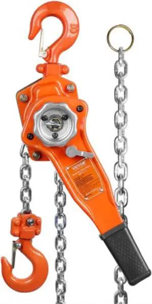 VEVOR Manual Lever Chain Hoist, 3/4 Ton 1650 lbs Capacity 5 FT Come Along, G80 Galvanized Carbon Steel with Weston Double-Pawl Brake, Auto Chain Leading & 360 Rotation Hook, for Garage Factory Dock