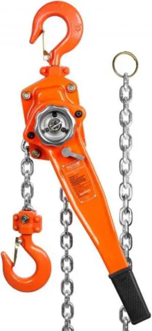 VEVOR Manual Lever Chain Hoist, 1-1/2 Ton 3300 lbs Capacity 10 FT Come Along, G80 Galvanized Carbon Steel with Weston Double-Pawl Brake,Auto Chain Leading & 360 Rotation Hook, for Garage Factory Dock