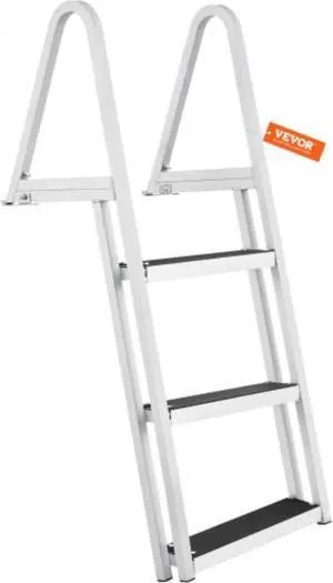 VEVOR Dock Ladder, Removable 3 Steps, 350 lbs Load Capacity, Aluminum Alloy Pontoon Boat Ladder with 4'' Wide Step & Nonslip Rubber Mat, Easy to Install for Ship/Lake/Pool/Marine Boarding