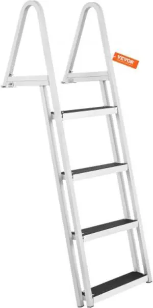 VEVOR Dock Ladder, Removable 4 Steps, 350 lbs Load Capacity, Aluminum Alloy Pontoon Boat Ladder with 4'' Wide Step & Nonslip Rubber Mat, Easy to Install for Ship/Lake/Pool/Marine Boarding