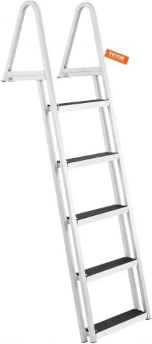 VEVOR Dock Ladder, Removable 5 Steps, 350 lbs Load Capacity, Aluminum Alloy Pontoon Boat Ladder with 4'' Wide Step & Nonslip Rubber Mat, Easy to Install for Ship/Lake/Pool/Marine Boarding