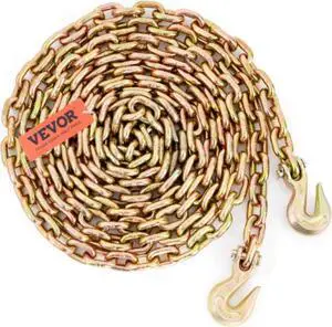 VEVOR Transport Binder Chain, 7100 lbs Working Load Limit, 3/8'' x 20' G80 Tow Chain Tie Down with Grab Hooks, DOT Certified, Galvanized Coating Manganese Steel for Dock Factory Construction Site