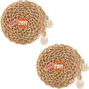 VEVOR Transport Binder Chain, 4900lbs Working Load Limit, 5/16''x20' G80 Tow Chain Tie Down with Grab Hooks, DOT Certified, Galvanized Coating Manganese Steel for Dock Factory Construction Site, 2Pack