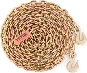 VEVOR Transport Binder Chain, 4900 lbs Working Load Limit, 5/16'' x 20' G80 Tow Chain Tie Down with Grab Hooks, DOT Certified, Galvanized Coating Manganese Steel for Dock Factory Construction Site