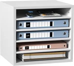 VEVOR Literature Organizers, 5 Compartments Office Mailbox with Adjustable Shelves, Wood Literature Sorter 13.9x12x13 inches for Office, Home, Classroom, Mailrooms Organization, EPA Certified, White