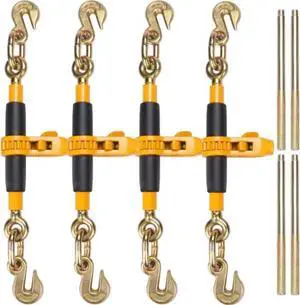 VEVOR Ratchet Chain Binder, 5/16"-3/8" Heavy Duty Load Binders, with G80 Hooks 7,100 lbs Secure Load Limit, Labor-saving Anti-skid Handle, Tie Down Hauling Chain Binders for Flatbed Truck Trailer, 4 P