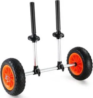 VEVOR Heavy Duty Kayak Cart, 280lbs Load Capacity, Detachable Canoe Trolley Cart with 10'' Solid Tires, Adjustable Width & Top Foam Protection, for Kayaks with Drain Holes of 2.54mm and Above