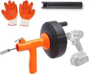 VEVOR Drain Auger, 25ft 1/4in Heavy Duty Flexible Drum Plumbing Drain Snake with Drill Adapter, Use Manually/Powered Steel Cable Clog Remover, Kitchen Bathrom Shower Sink with Gloves Autofeed Control