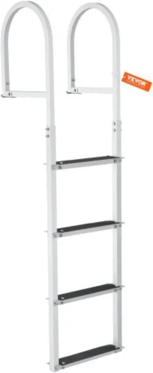 VEVOR Dock Ladder, Removable 4 Steps, 500 lbs Load Capacity, Aluminum Alloy Pontoon Boat Ladder with 3.1'' Wide Step & Nonslip Rubber Mat, Easy to Install for Ship/Lake/Pool/Marine Boarding
