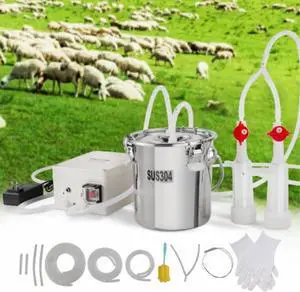 VEVOR Goat Milking Machine, 3 L 304 Stainless Steel Bucket, Electric Automatic Pulsation Vacuum Milker, Portable Milker with Food-grade Silicone Cups and Tubes, Adjustable Suction for Sheep